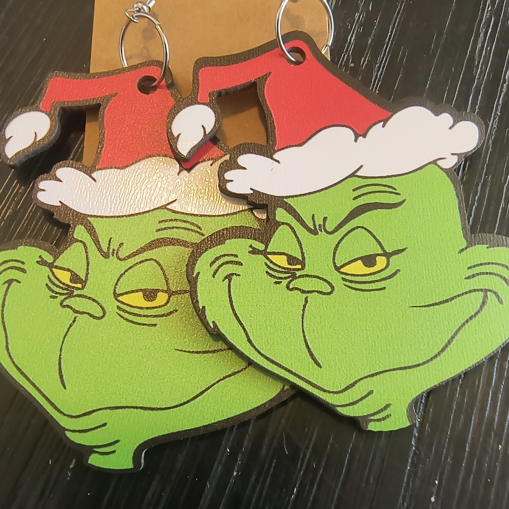 Hand Crafted Green and Red Grinch Earrings